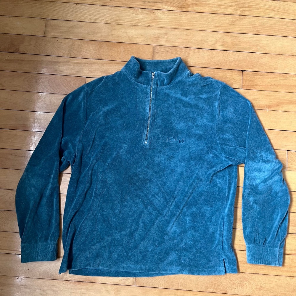 Polar Skate Co Mens Small Teal Blue Terry Cloth Quarter Zip Pullover Sweatshirt